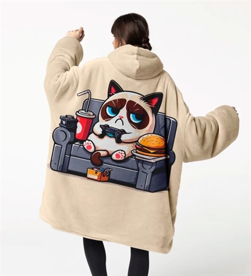 Huggie - Grumpy Cat Player- Giant Blanket Hoodie - Kæmpe Tæppe Hættetrøje
